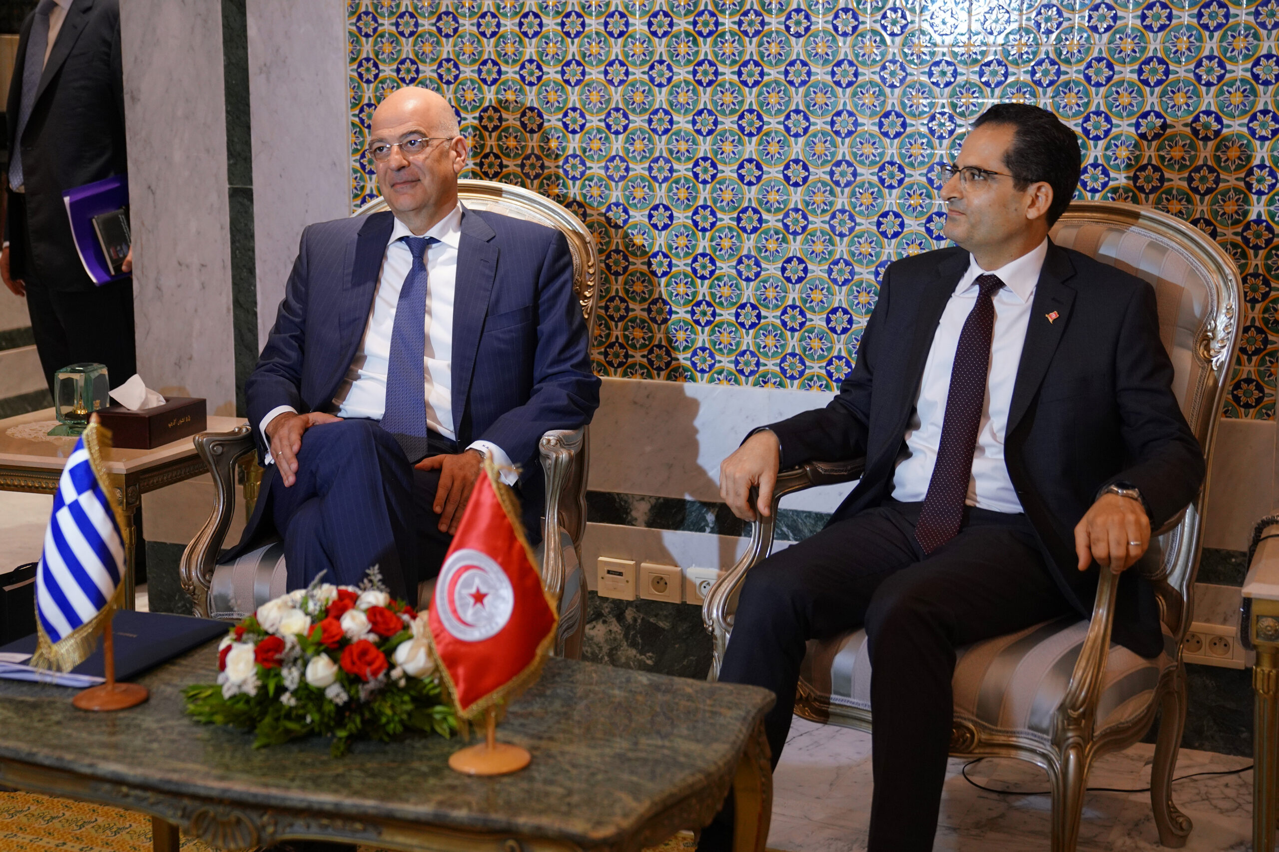 Επίσκεψη Υπουργού Εξωτερικών, Νίκου Δένδια, στην Τυνησία. Συνάντηση και συνομιλίες με  τον ομόλογό του, Noureddine Erray. (Τύνιδα, 29.06.2020)