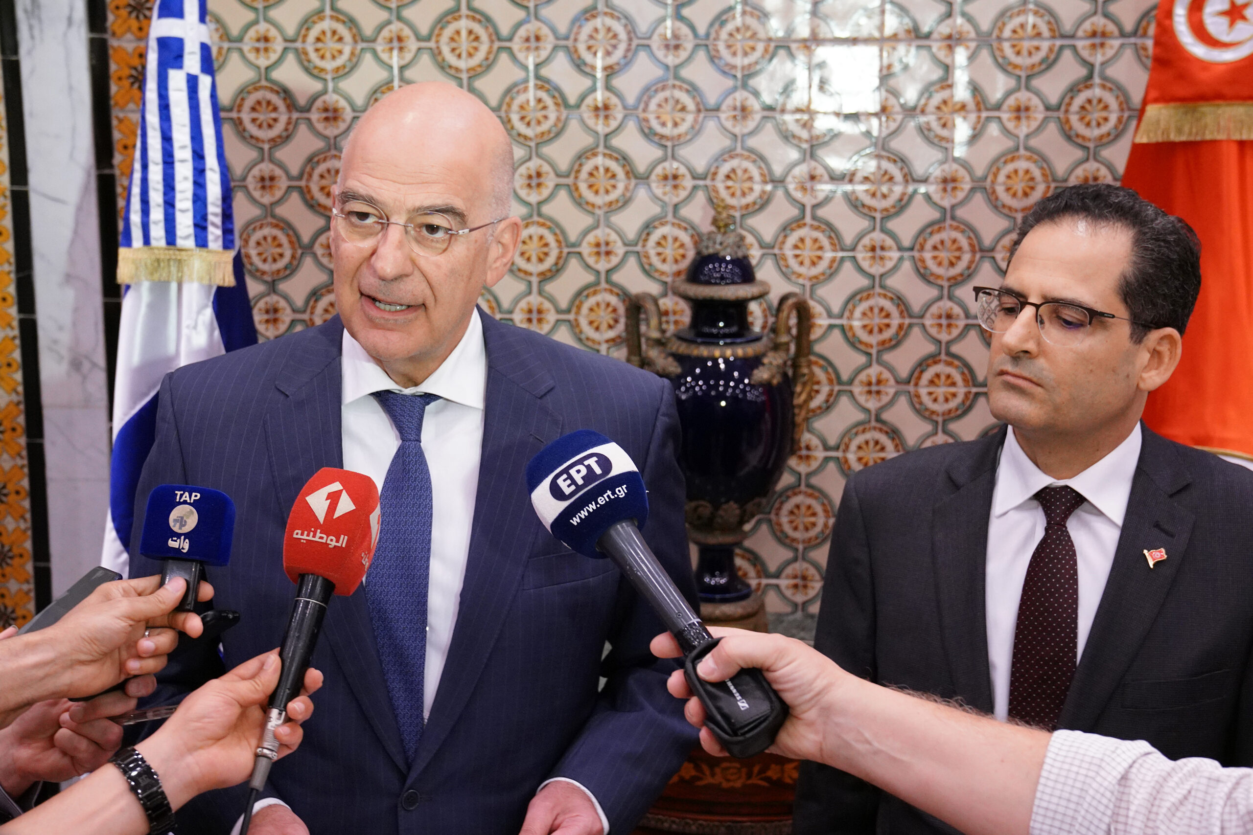 Επίσκεψη Υπουργού Εξωτερικών, Νίκου Δένδια, στην Τυνησία. Δηλώσεις με  τον ομόλογό του, Noureddine Erray.   (Τύνιδα, 29.06.2020)