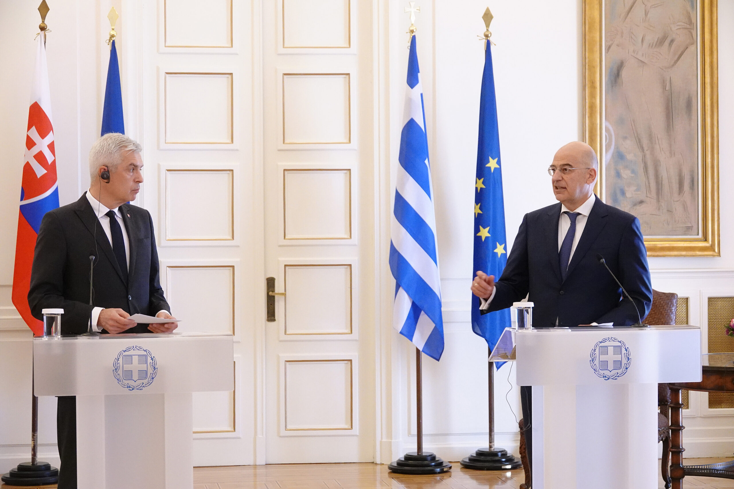 Συνάντηση Υπουργού Εξωτερικών, Νίκου Δένδια, με τον Υπουργό Εξωτερικών της Σλοβακίας, Ivan Korčok  (Αθήνα, 21.04.2021)